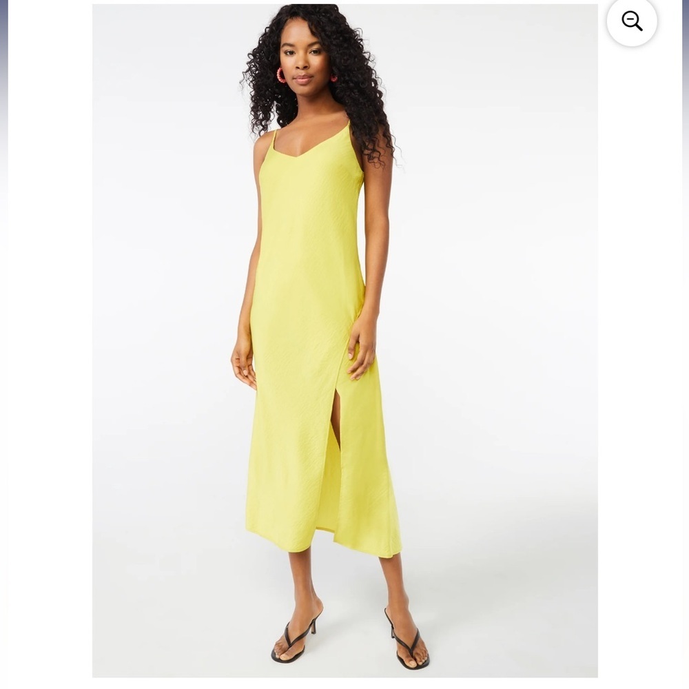 Scoop Yellow Hammered Satin Midi Slip Dress Side Slit SS-976 Mens Size M 8-10